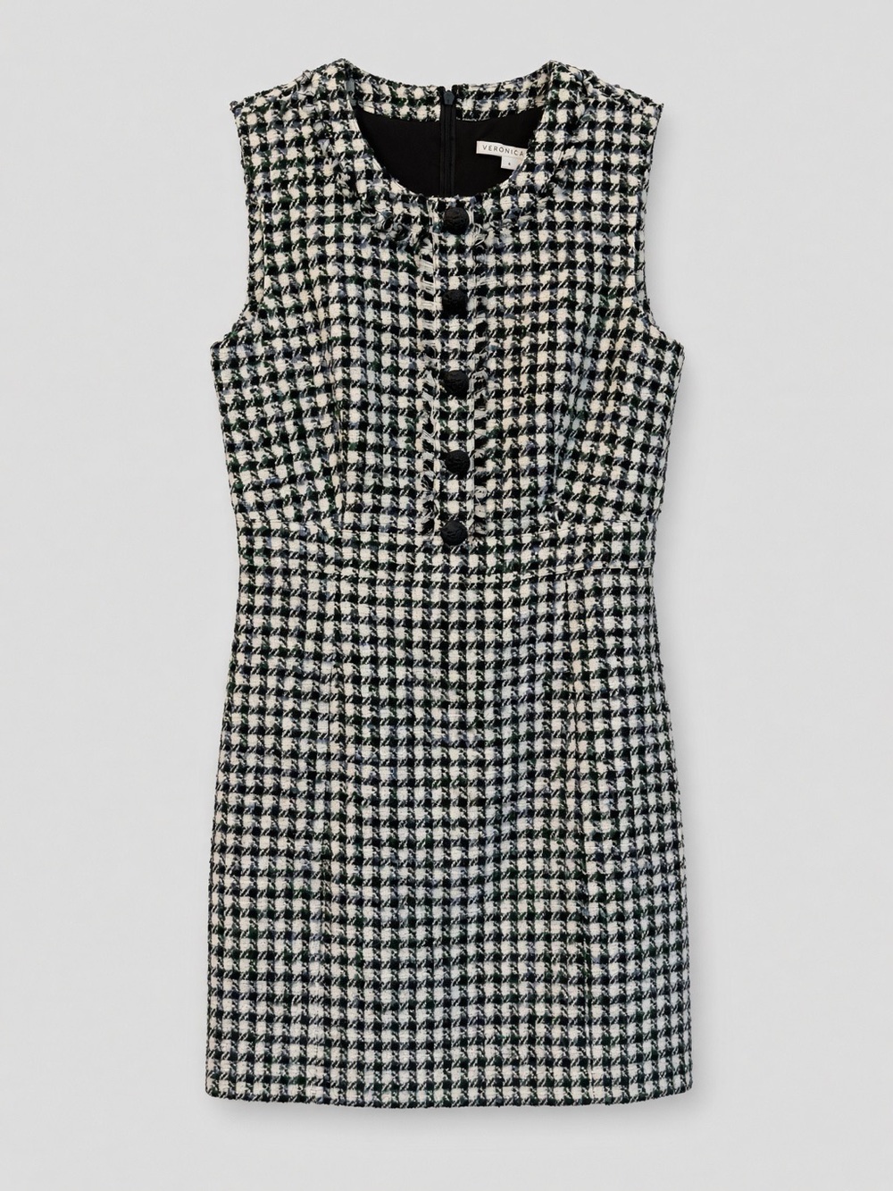 Veronica Beard Julie Houndstooth Shift, Mini Dress/Black, Ivory, Green, Gold
